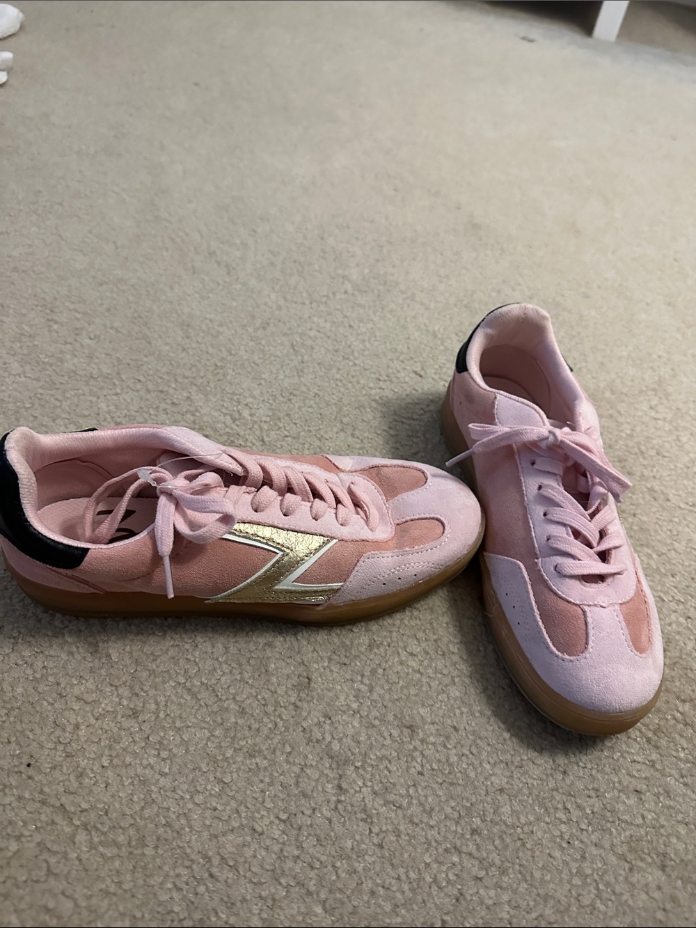Zodiac Pink Suede Sneakers with Gold Side Accent
